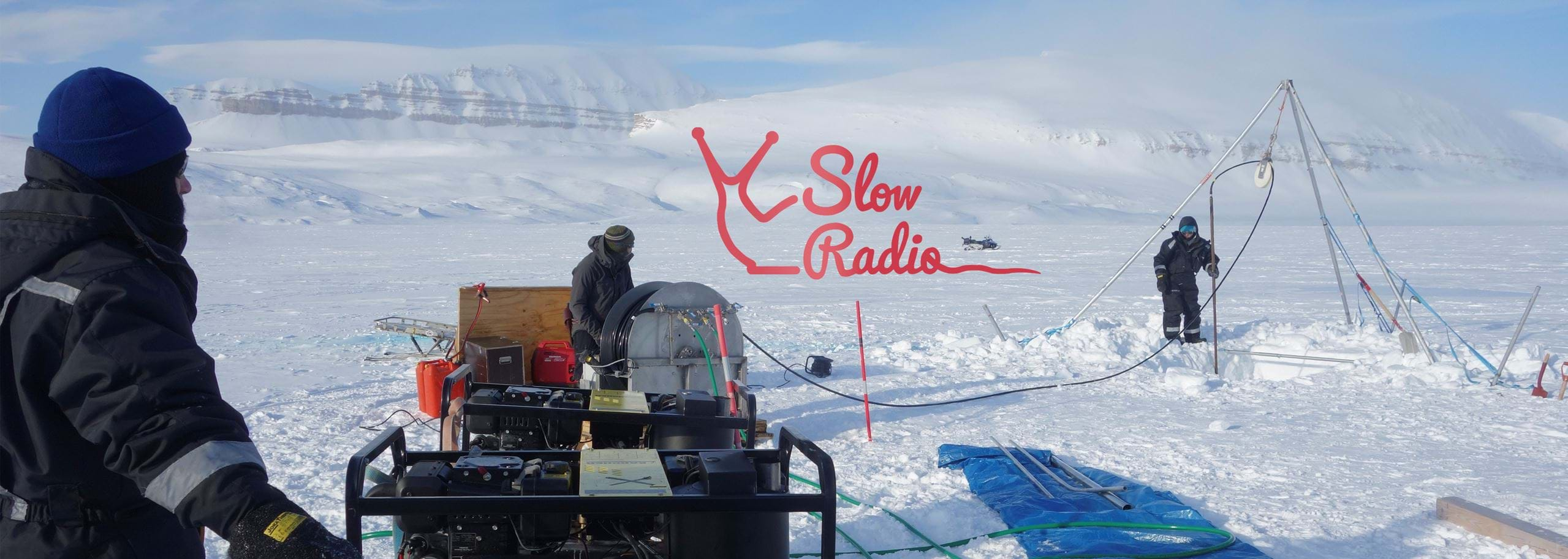 Uno Nanni and Clovis Tisserand recording the sound of a Glacier at Svalbard for BBC 3 Slow Radio