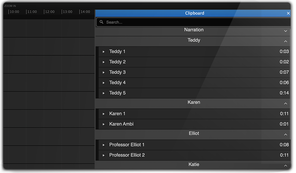 Screenshot Hindenburg Pro 2 DAW Clipboard Designed for Story Tellers Feature Highlight