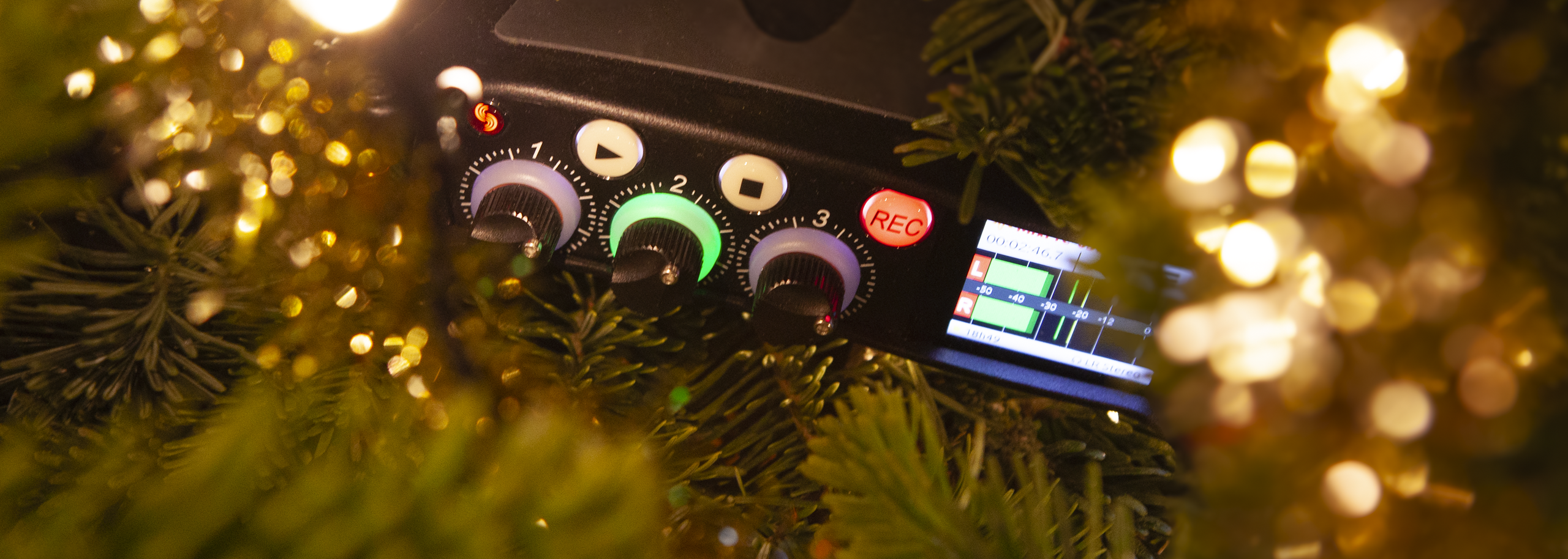 Hindenburg Systems Christmas Calendar Sound Device MixPre-3 II in Christmas Tree Decoration