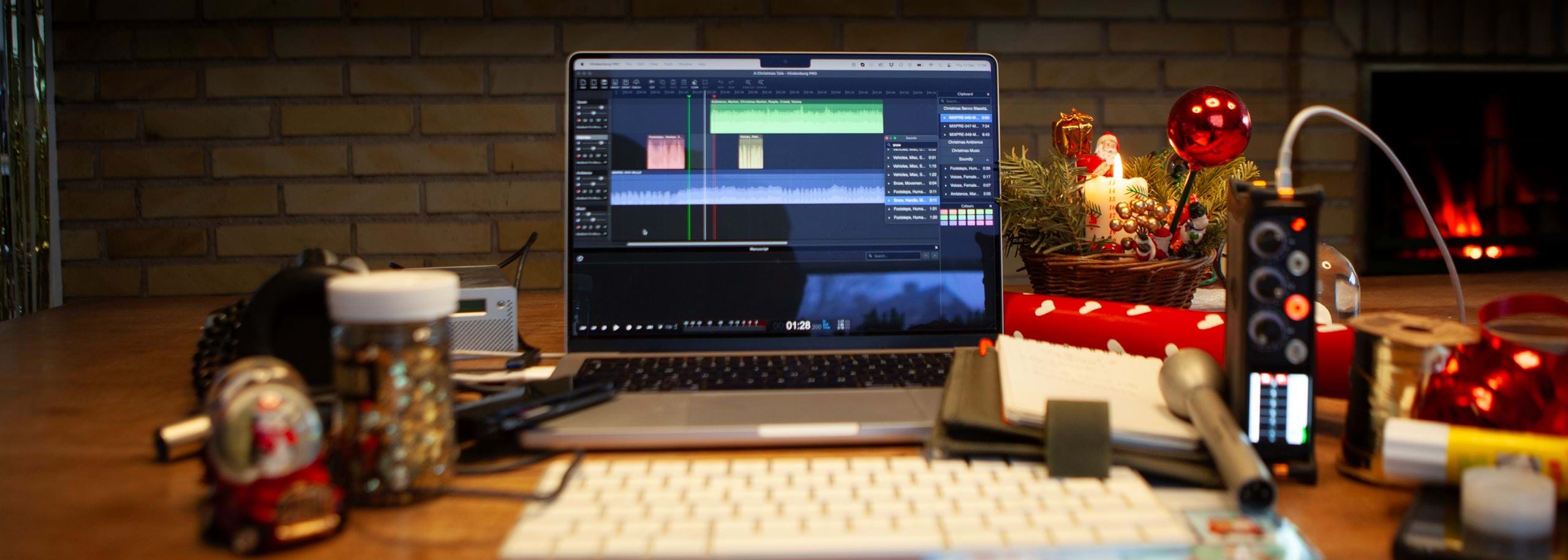 Mac Book Pro With Hindenburg PRO 2 | Christmas Atmosphere I Loading Files Sorting them in Clipboard | Electro Voice 635A | Sound Device MixPre-3 II